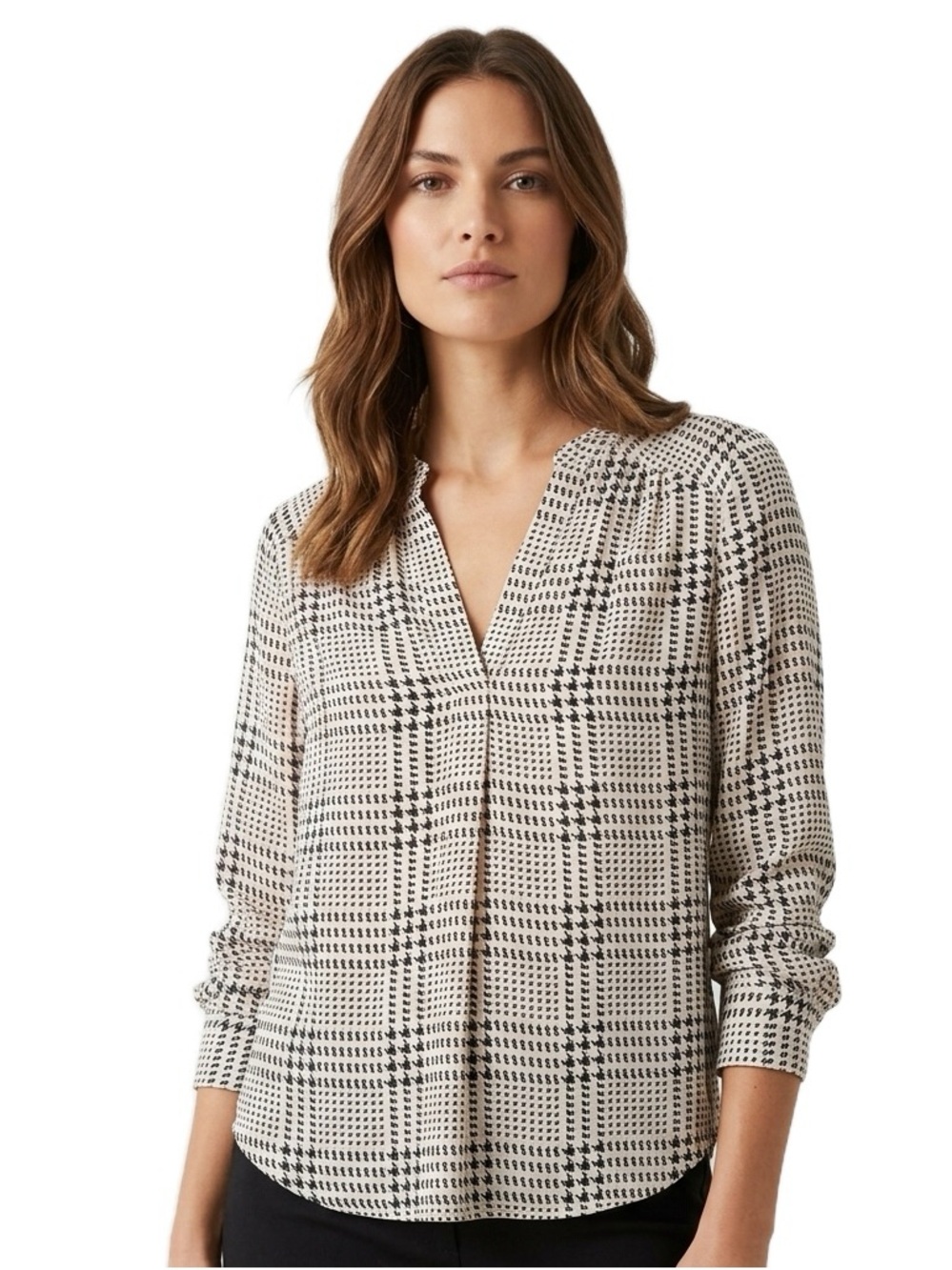 41 Hawthorn Black Cream Henley Blouse